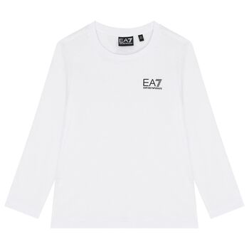 Boys White Logo Long Sleeve Top