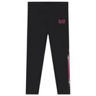 Girls Black Logo Leggings, 1, hi-res