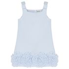 Girls Blue Crepe Floral Lace Dress, 1, hi-res