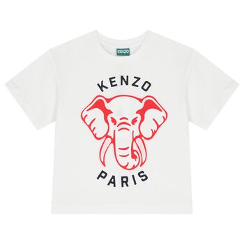 KENZO KIDS Girls White Elephant T-Shirt, 1 Girls White Elephant T-Shirt