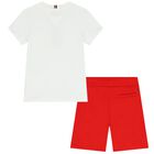 Boys White & Red Logo Shorts Set, 3, hi-res