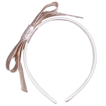 Girls Gold & White Bow Hairband