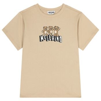 Boys Beige Teddy Bear Logo T-Shirt