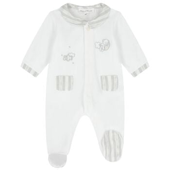 Baby Boys White & Grey Striped Collar Babygrow