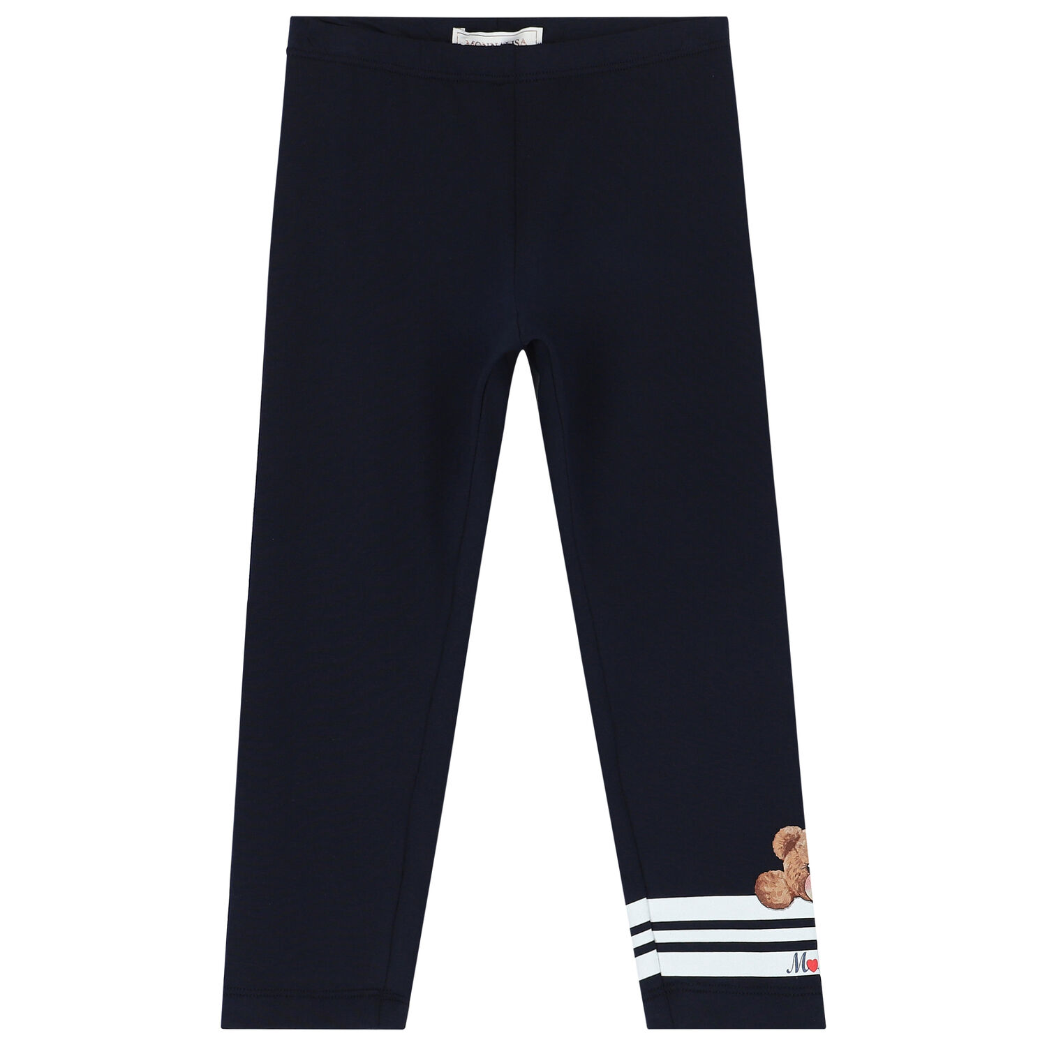Girls Navy Teddy Bear Logo Leggings, 1, hi-res