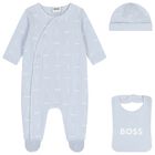 Baby Boys Blue Logo Babygrow Gift Set, 1, hi-res