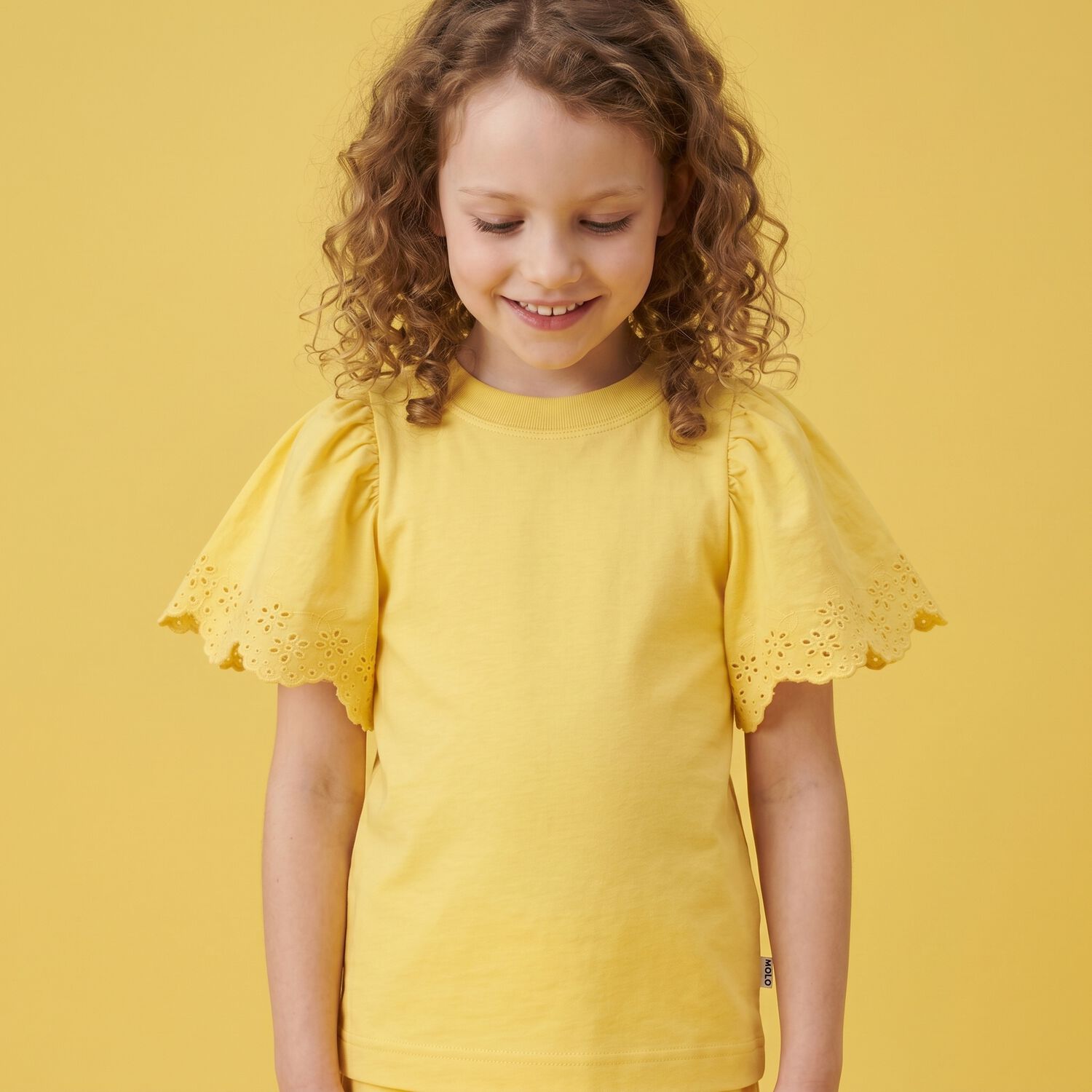 Girls Yellow Broderie Anglaise Top, 1, hi-res