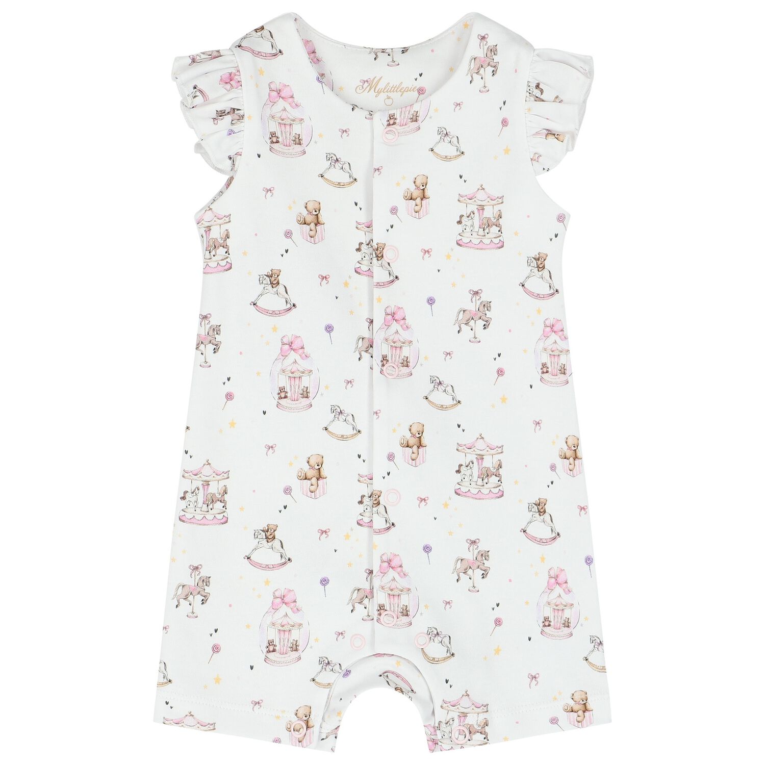 Baby Girls White & Pink Carousel Romper, 1, hi-res
