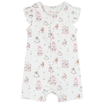 Baby Girls White & Pink Carousel Romper