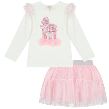Girls Ivory & Pink Tulle Skirt Set