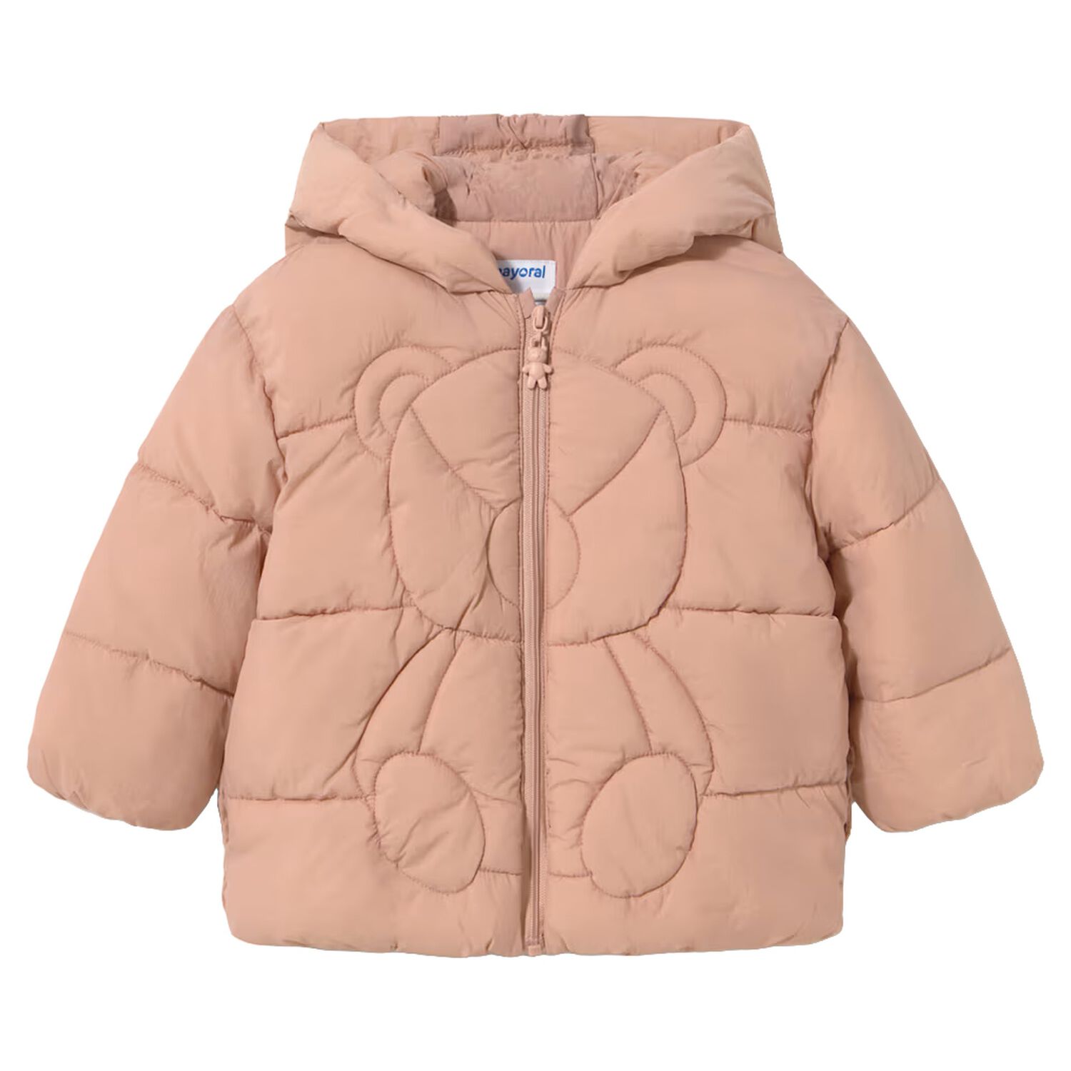 Younger Girls Pink Teddy Bear Puffer Jacket, 1, hi-res