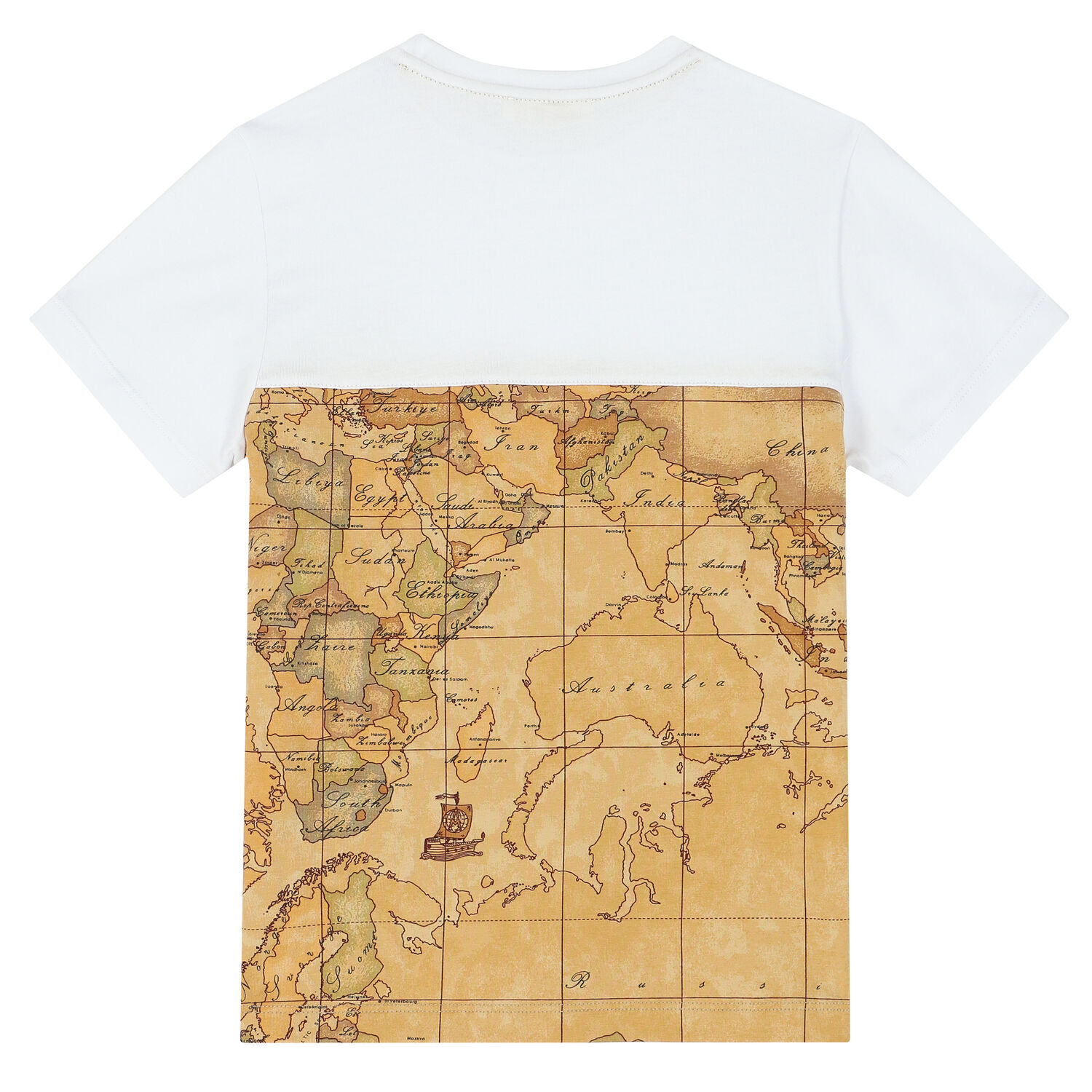 Boys White & Beige Geo Map T-Shirt, 1, hi-res