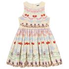 Girls Beige Cherry & Floral Dress, 1, hi-res