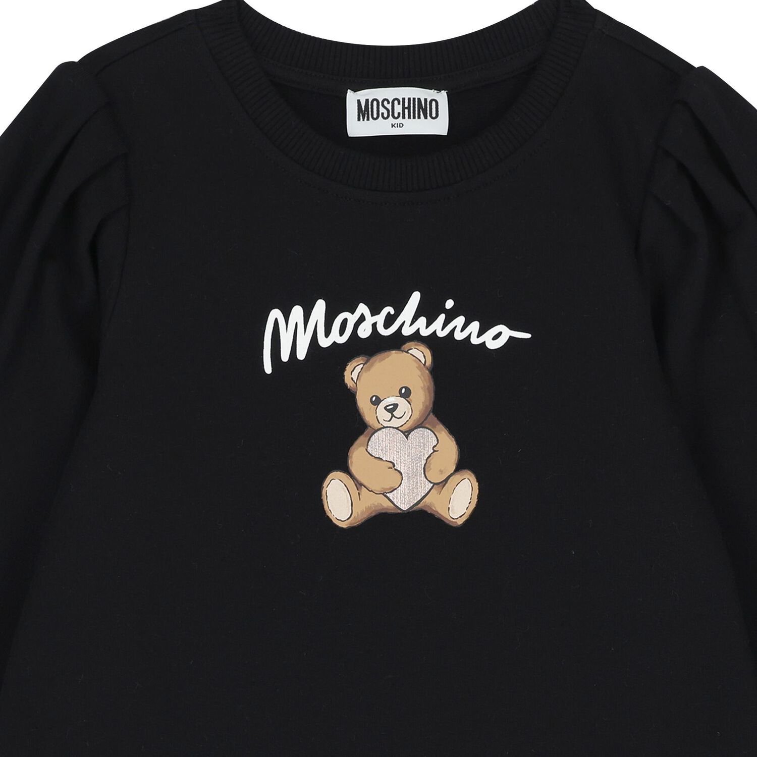 Girls Black Teddy Bear Logo Dress, 2, hi-res