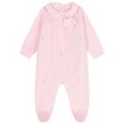 Baby Girls Pink Flower Velour Babygrow, 1, hi-res