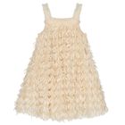 Girls Beige Sequin Tulle Dress, 1, hi-res