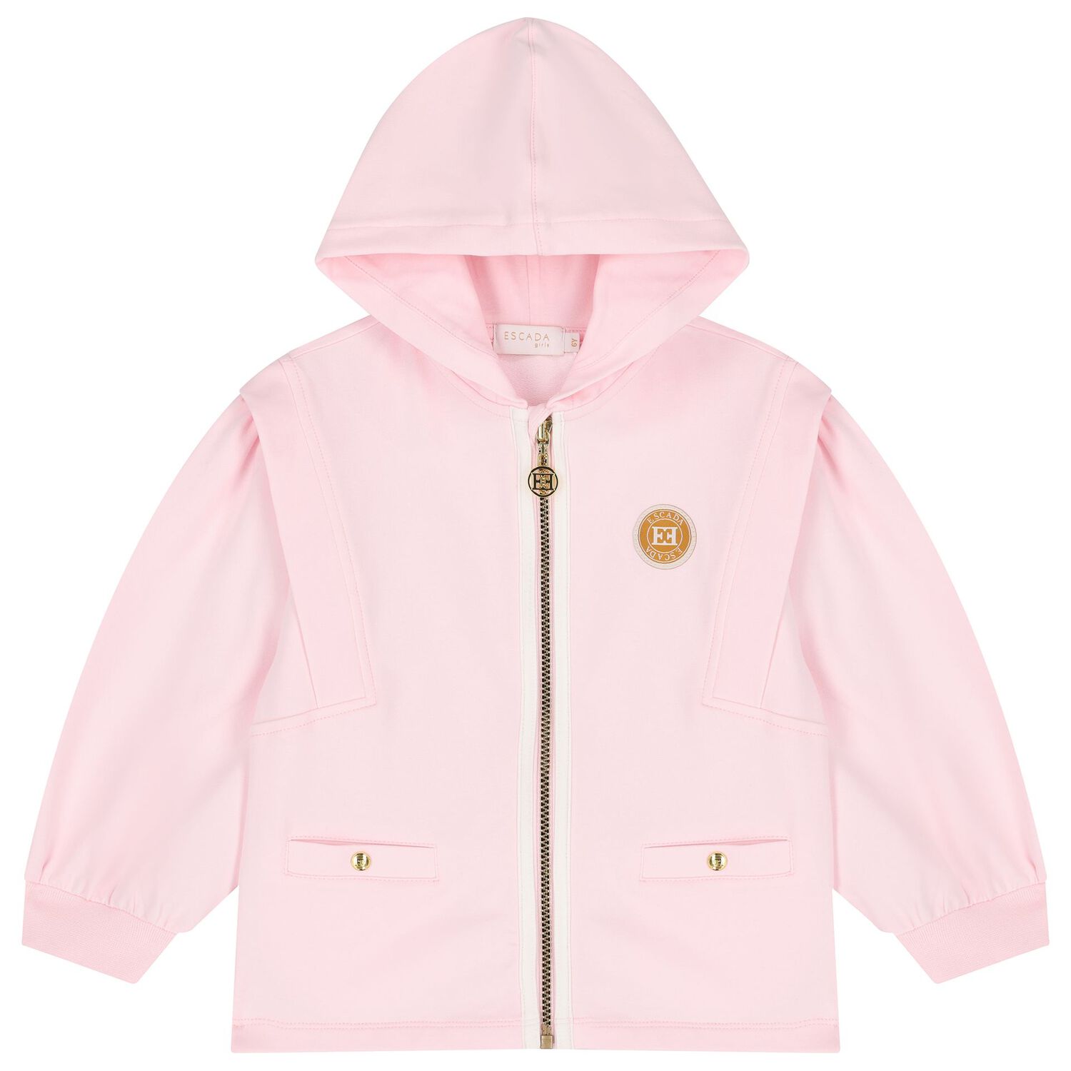 Girls Pink Logo Hooded Zip Up Top, 1, hi-res