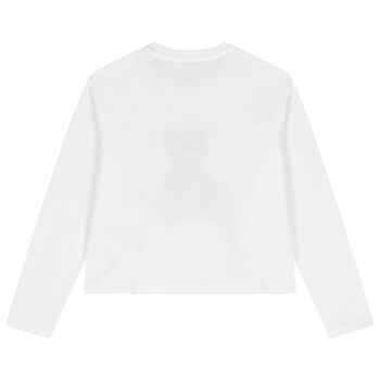 Boys White Teddy Bear Logo Long Sleeve Top