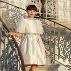 Girls Ivory & Silver Embellished Dress, 1, hi-res