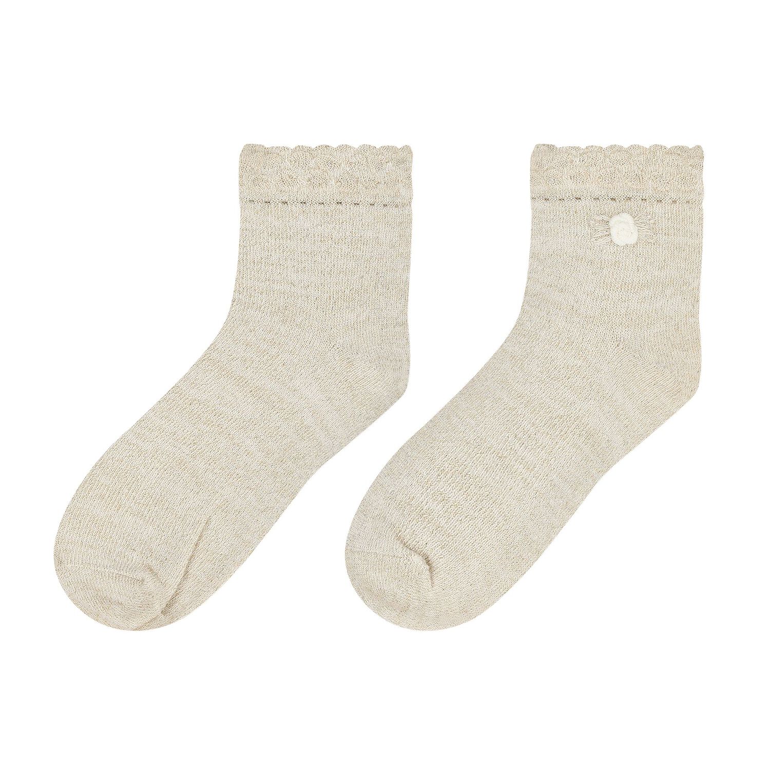 Girls Ivory & Gold Socks (2 Pack), 2, hi-res image number null