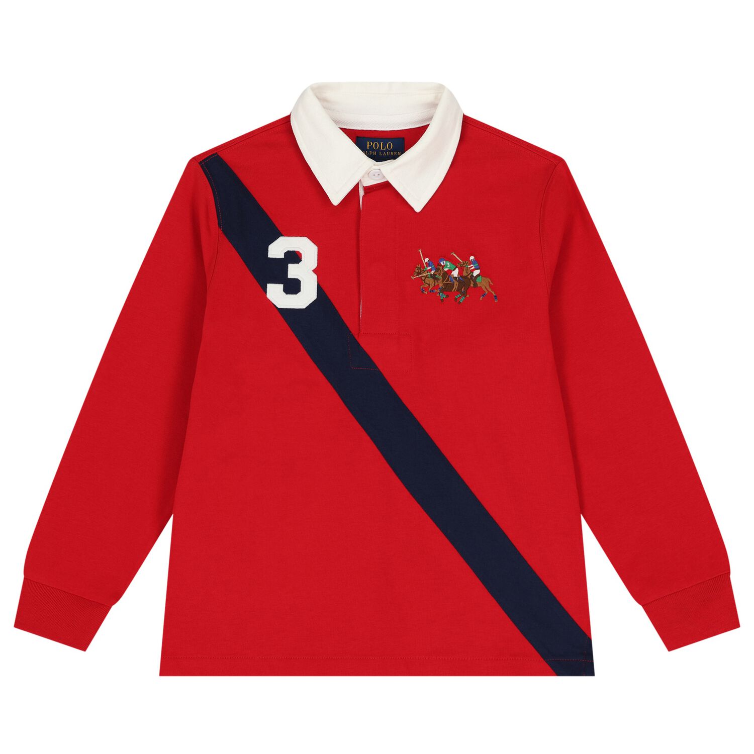 Boys Red Triple Pony Logo Polo Shirt, 1, hi-res