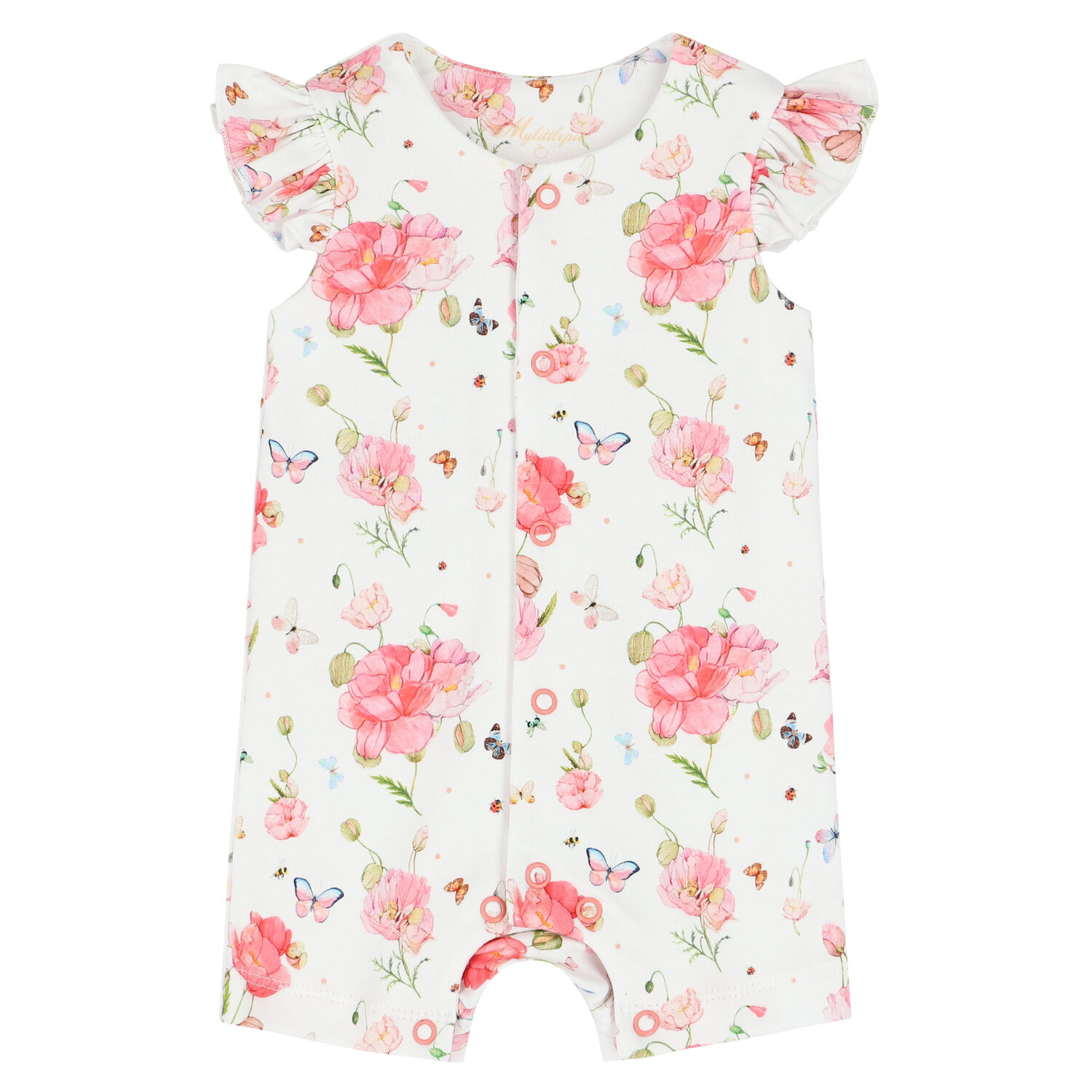 Baby Girls White & Pink Floral Romper, 1, hi-res