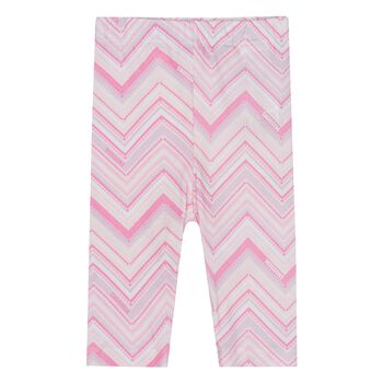 Younger Girls White & Pink Zig Zag Leggings