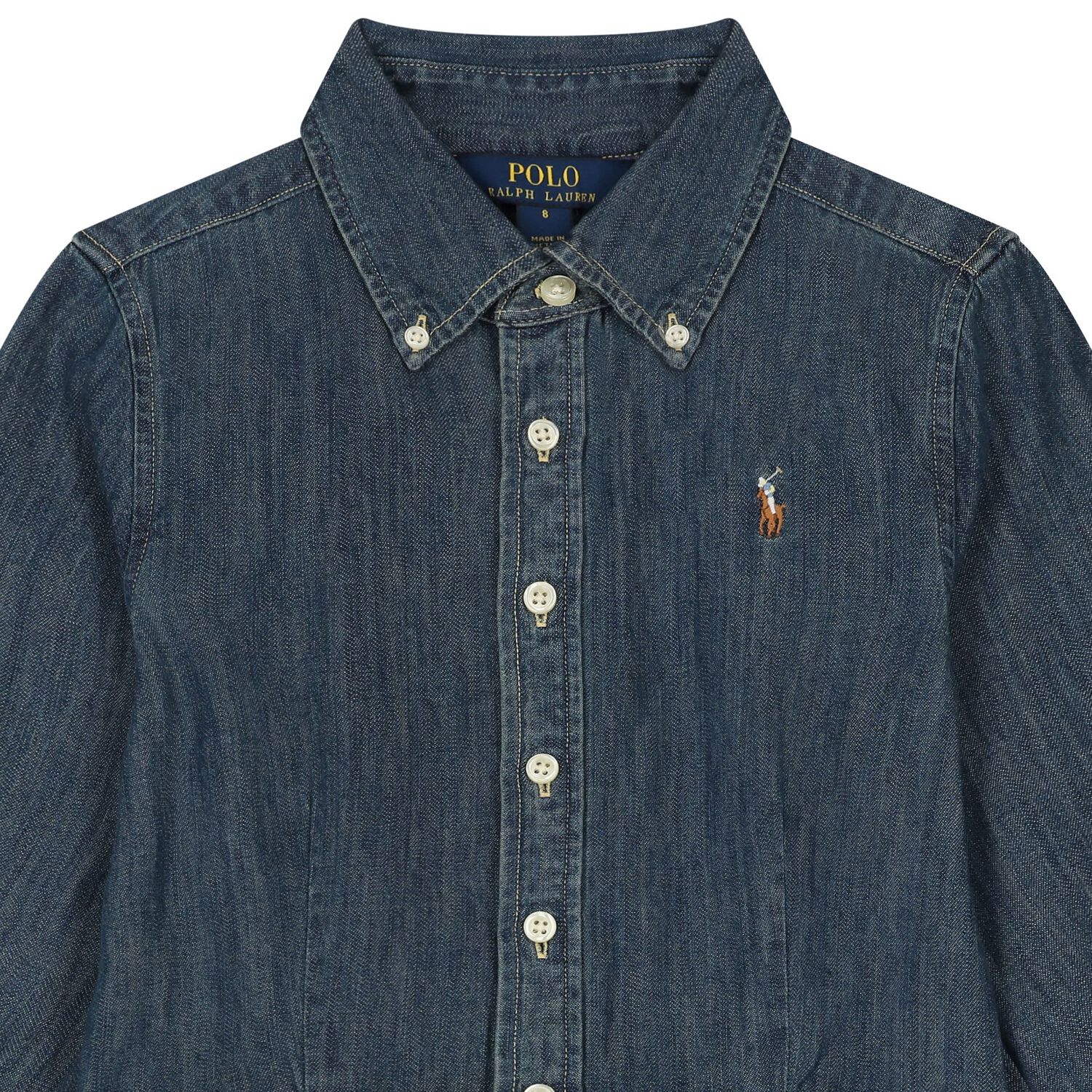 Girls Blue Denim Shirt Dress, 2, hi-res image number null