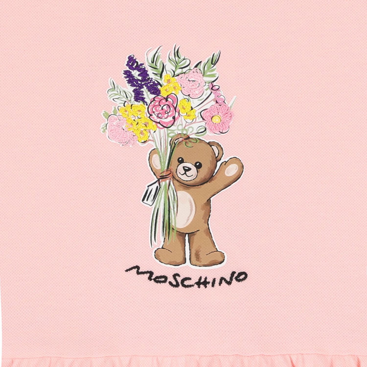 Girls Pink Teddy Bear & Flowers Dress, 2, hi-res