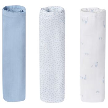 Baby Boys Ivory & Blue Muslin Swaddles ( 3-Pack )