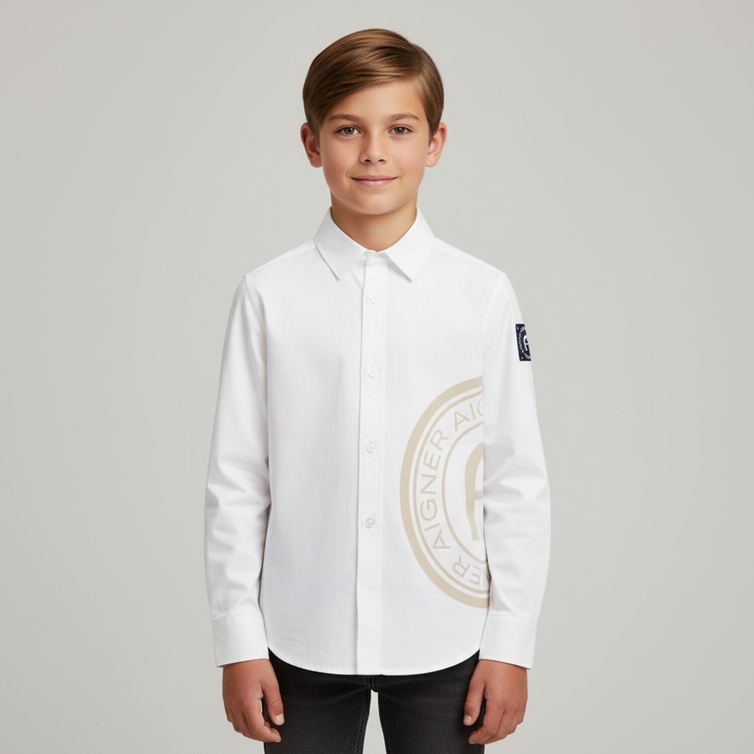 Boys White Logo Shirt, 1, hi-res image number null