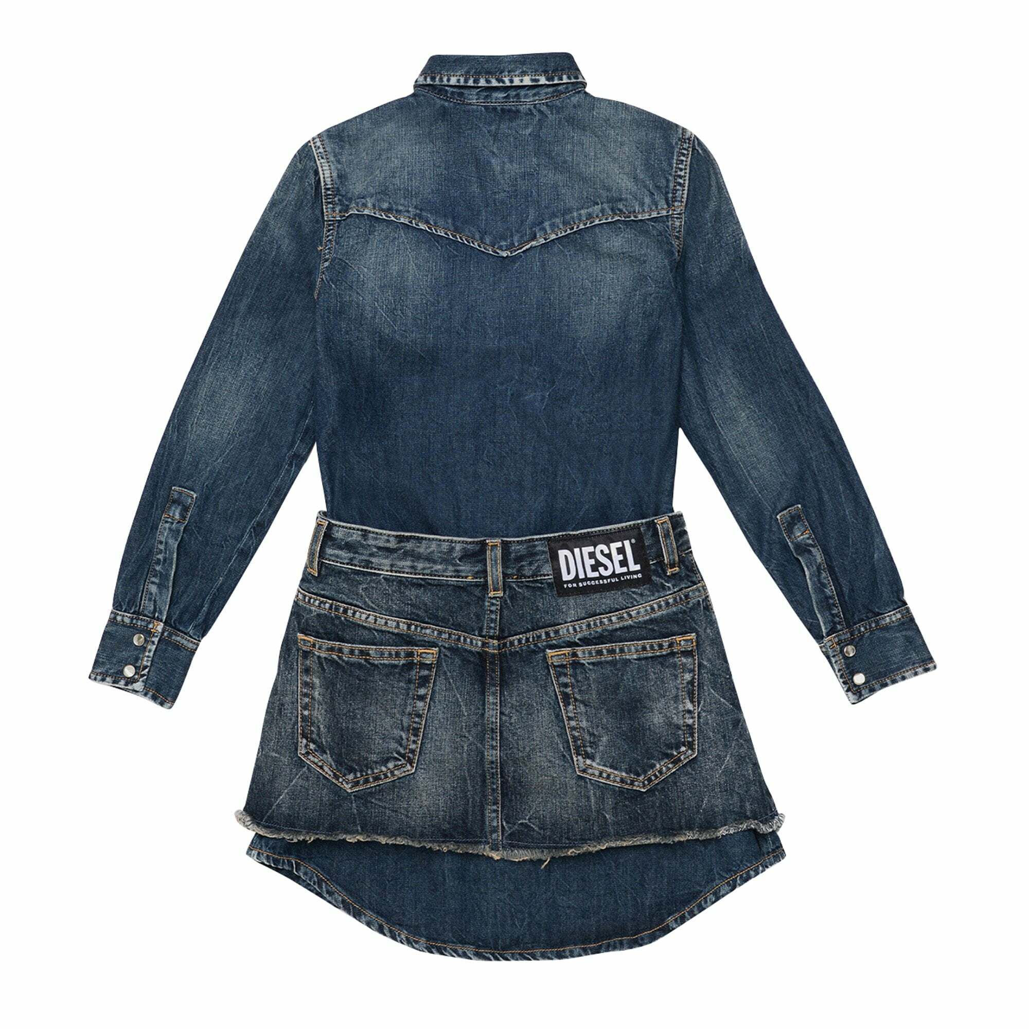 Diesel denim shirt dress with skirt overlay cheap