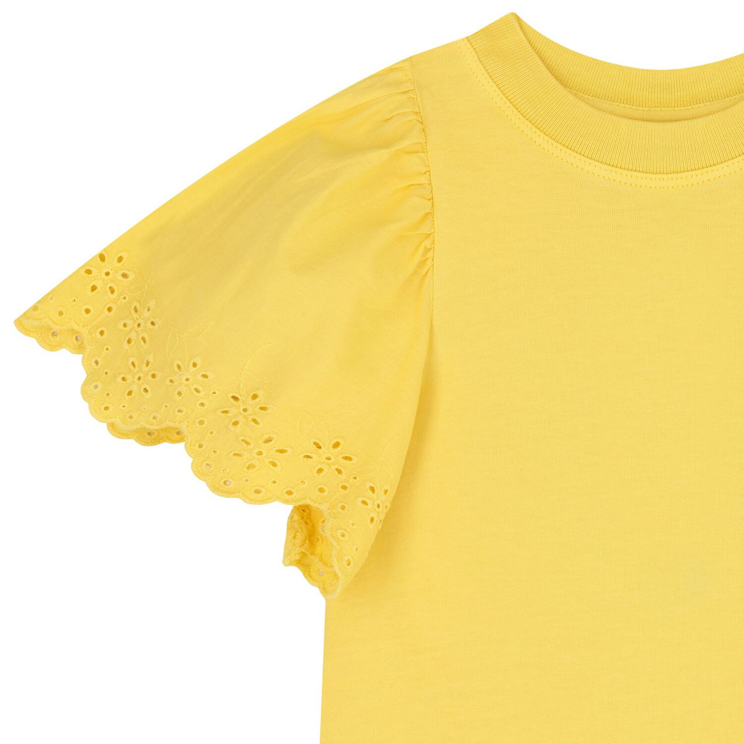 Girls Yellow Broderie Anglaise Top, 1, hi-res