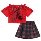 Girls Red & Navy Blue Skirt Set, 1, hi-res