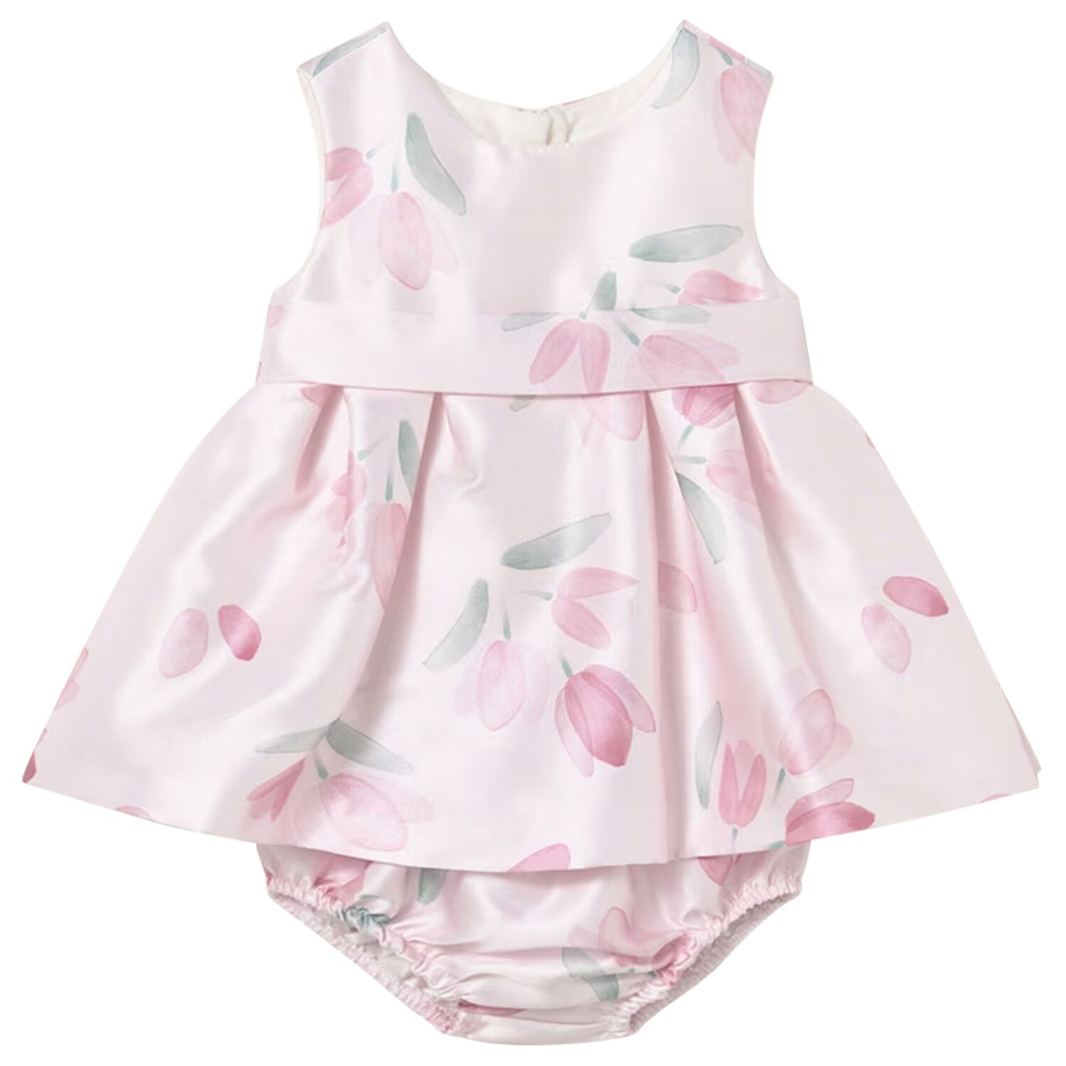 Baby Girls Pink Floral Satin Dress Set, 1, hi-res