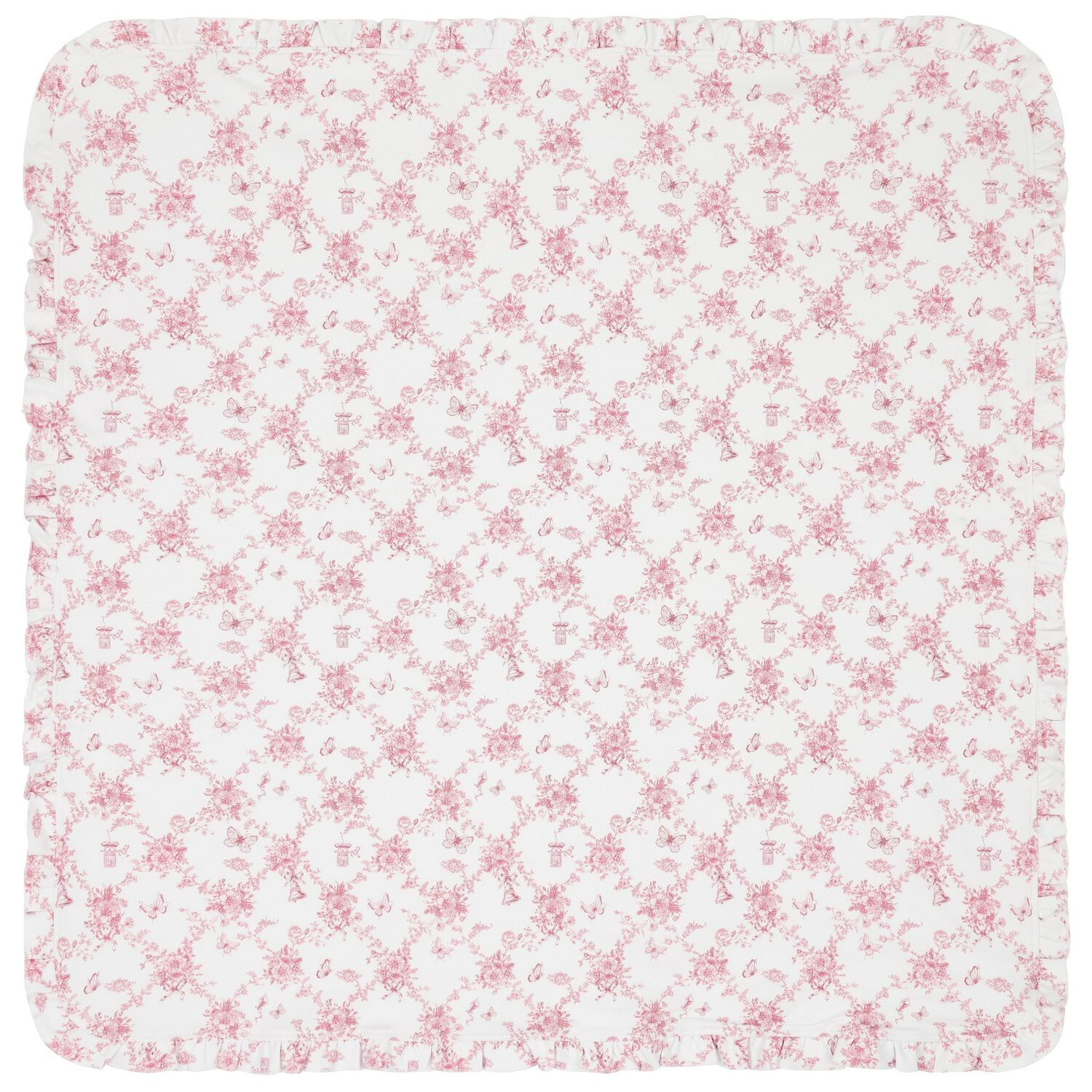 Baby Girls White & Pink Floral & Butterflies Blanket, 1, hi-res