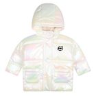 Younger Girls Ivory Iridescent Puffer Jacket, 1, hi-res