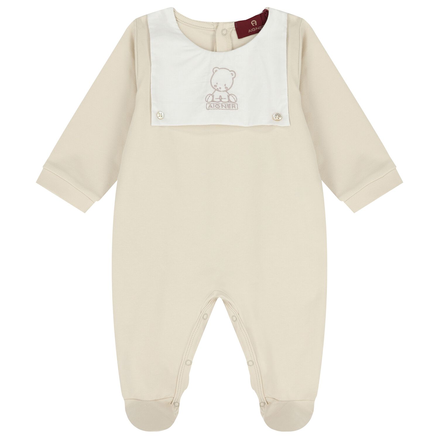Beige & White Teddy Bear Babygrow , 1, hi-res