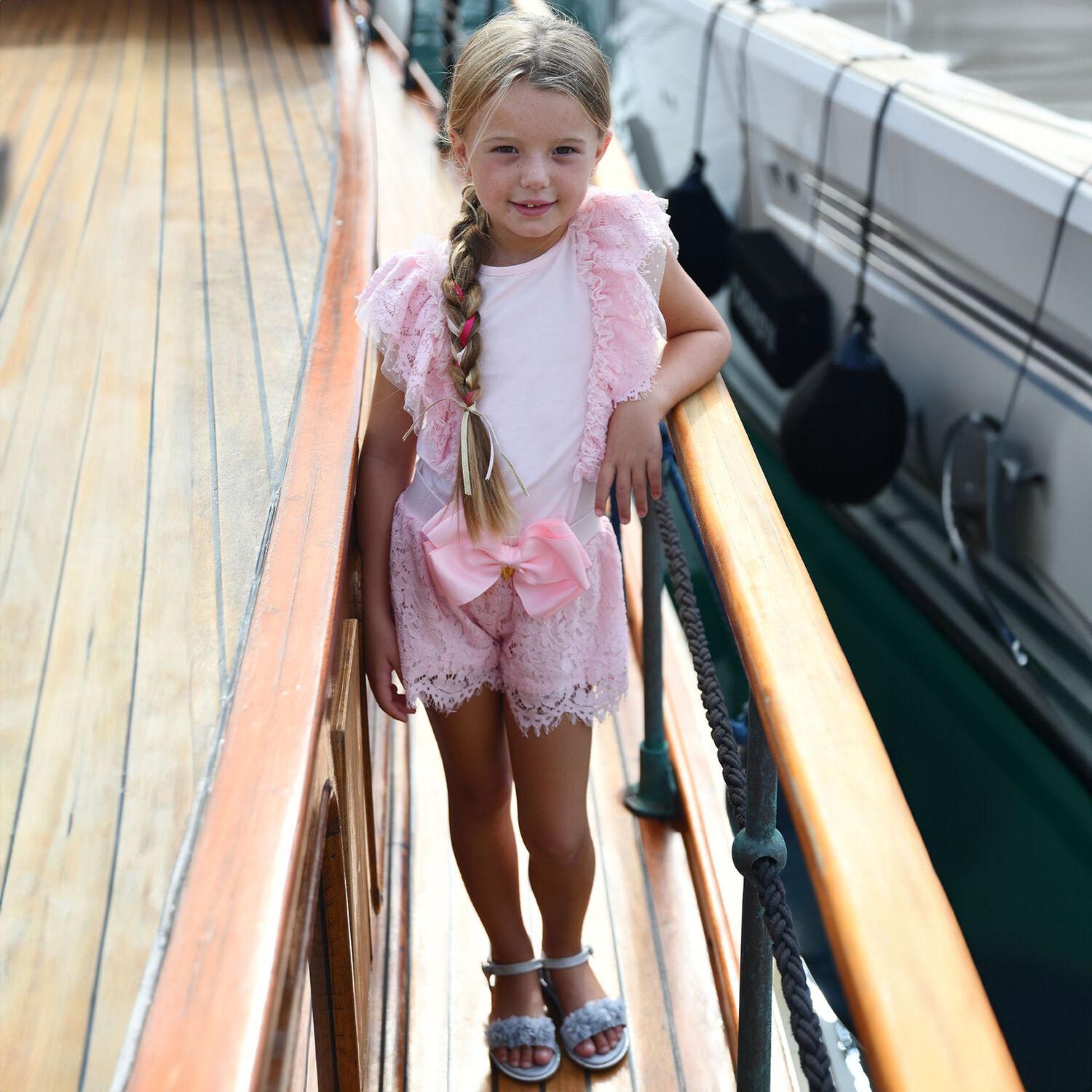 توب بنات بطيات باللون الوردي, 1, hi-res