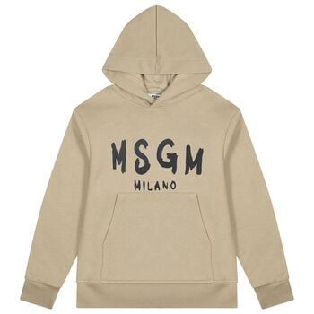 Beige & Black Logo Hooded Top