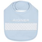 Baby Boys Blue & White Logo Bib, 2, hi-res