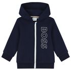 Younger Navy Blue Logo Hooded Zip Up Top, 1, hi-res