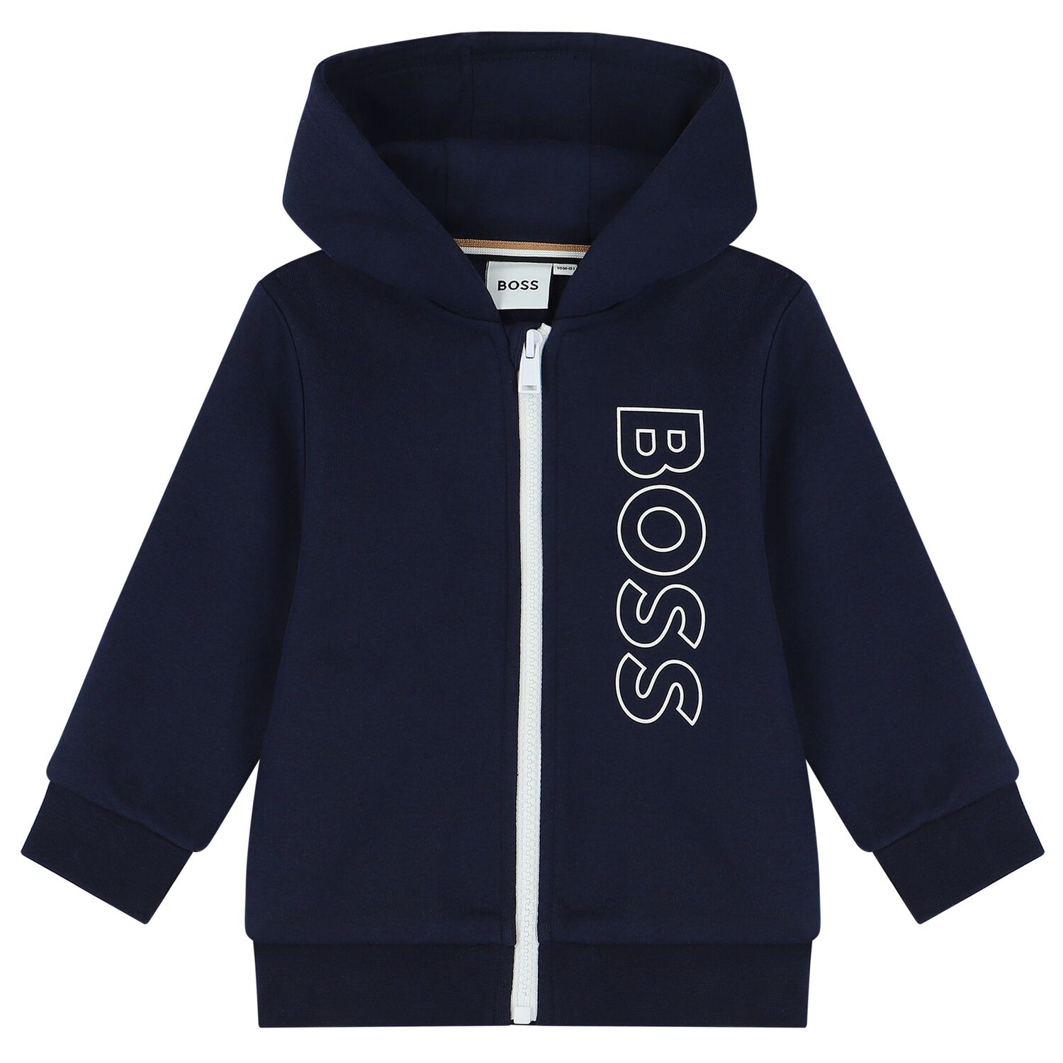 Younger Navy Blue Logo Hooded Zip Up Top, 1, hi-res