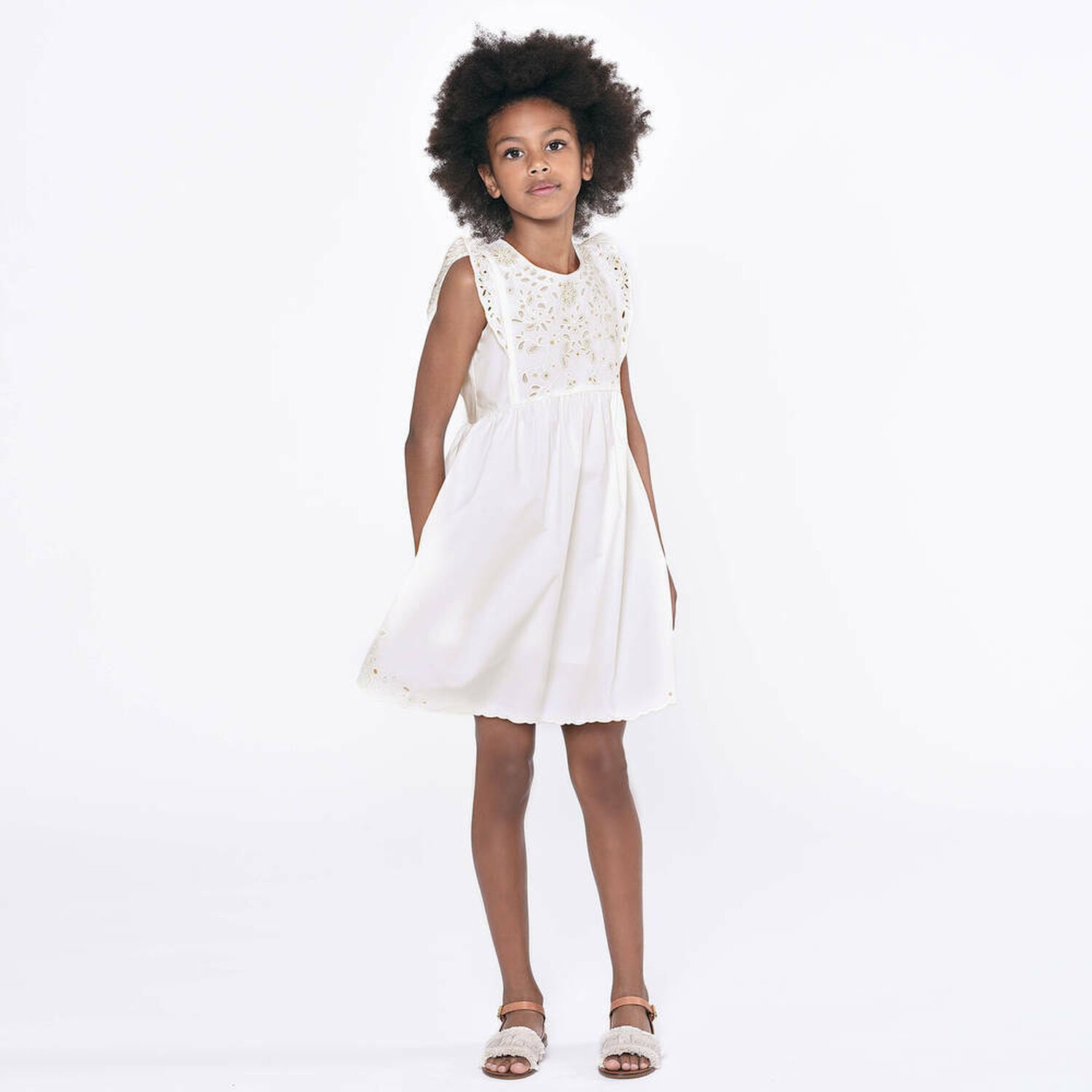 Girls Ivory Broderie Anglaise Dress, 1, hi-res image number null