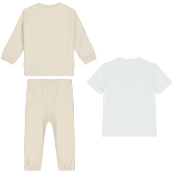 Baby Boys Beige & White 3-Piece Tracksuit