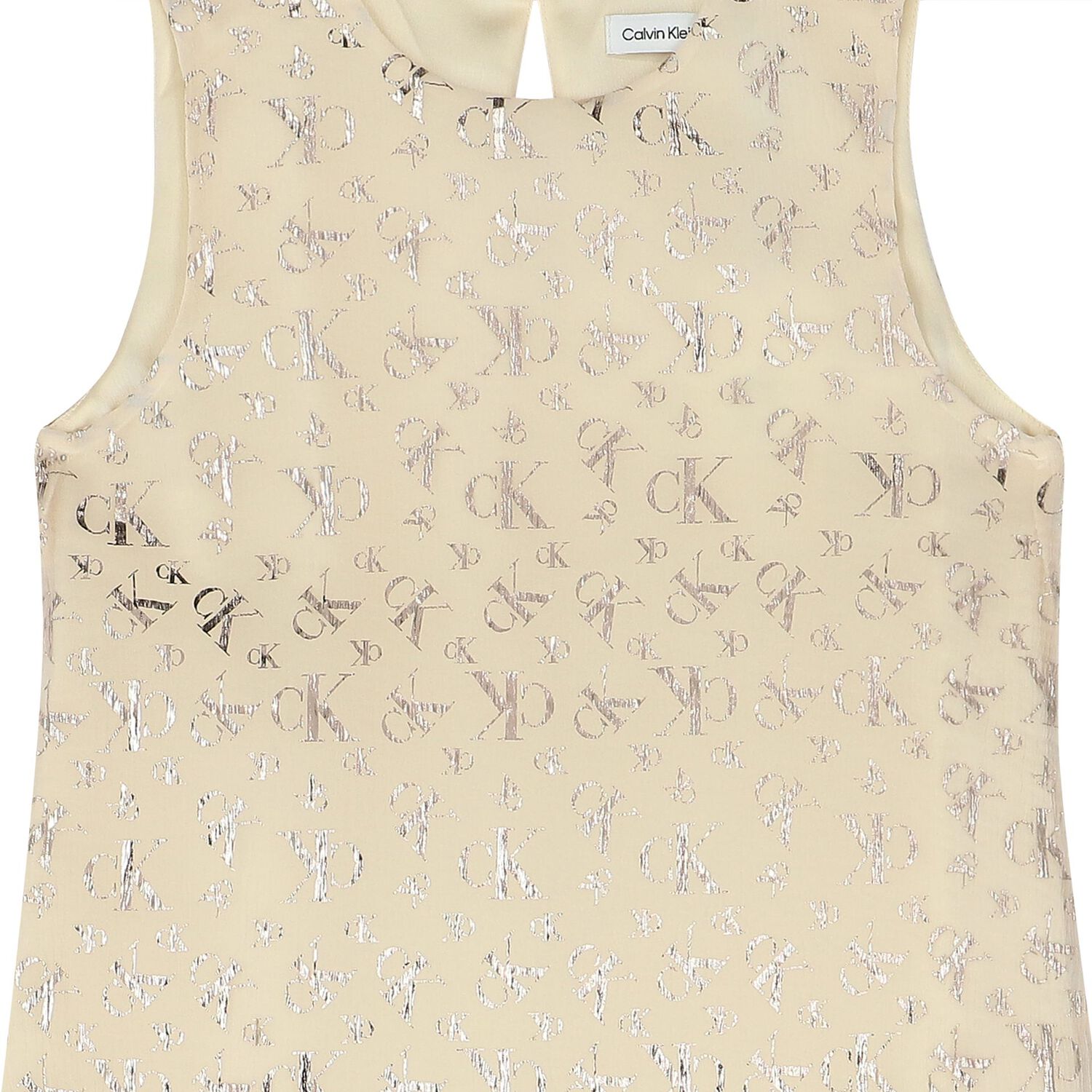 فستان بنات ساتان باللون العاجي والذهبي, 1, hi-res