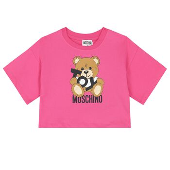 Girls Pink Teddy Bear Logo T-Shirt