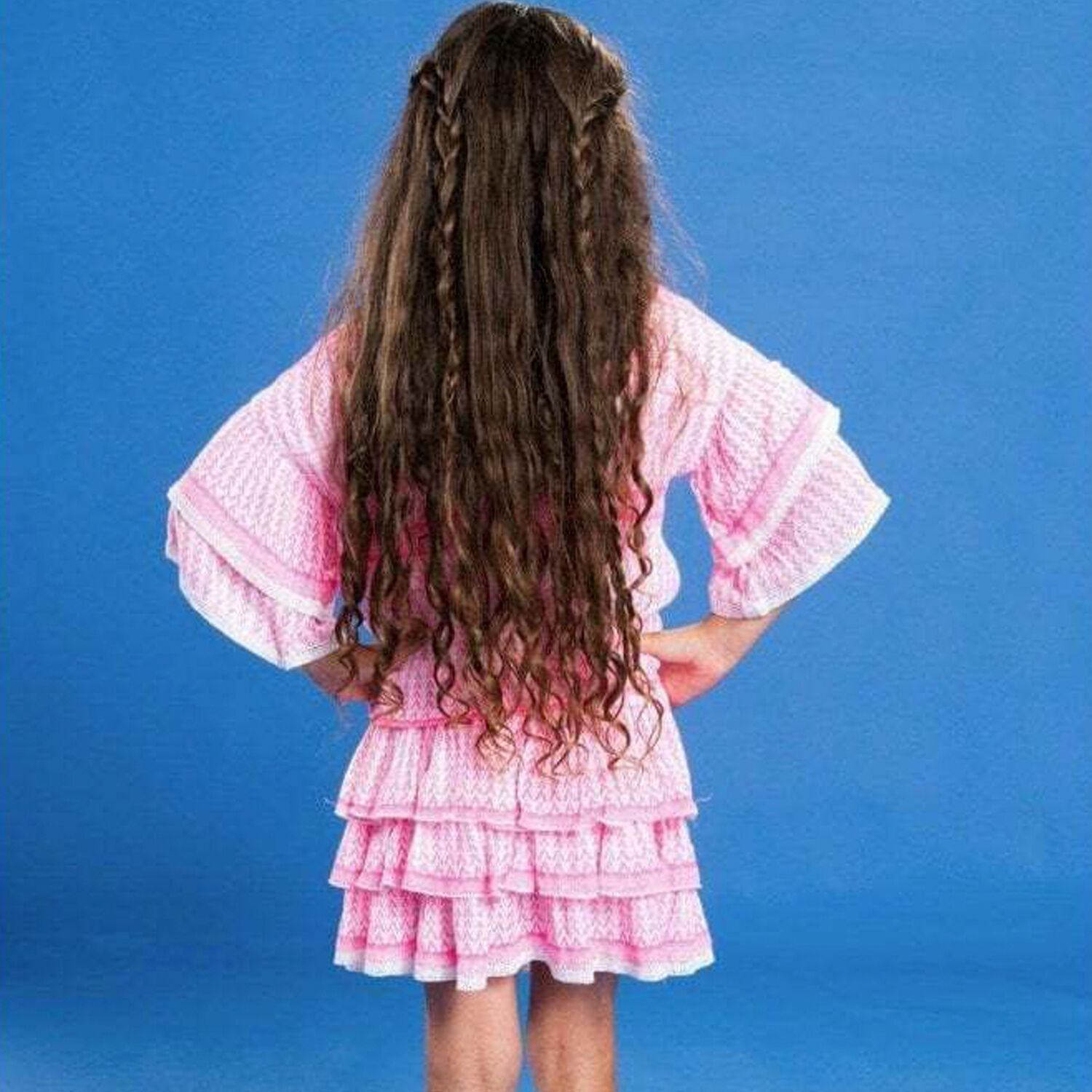 تنورة بطبقات باللون الزهرى للبنات, 1, hi-res image number null