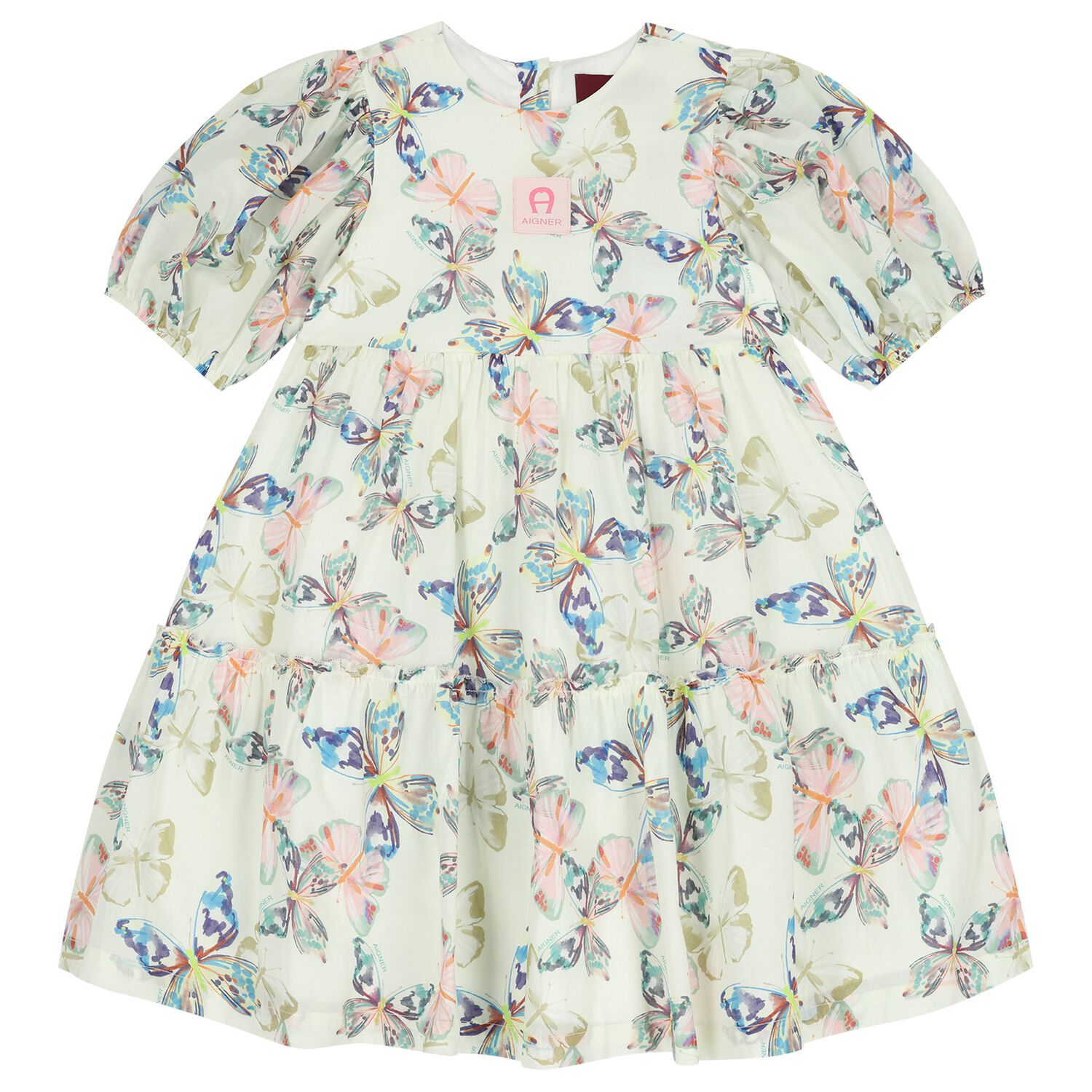 Girls Ivory Butterflies Logo Dress , 1, hi-res