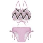 بكينى للبنات كروشيه بشكل متعرج باللون البنفسجى و الاسود والعاجى , 1, hi-res